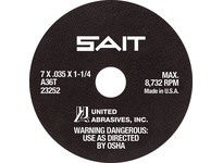 United Abrasives SAIT 23252 Tool Room Wheels A36T For Aggressive Cutting On Rough Applications (Diameter 7" Thick Arbor .035" 1-