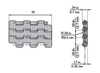System Plast LFG2121FT-K750 2121 Series Straight-Running Modular Plastic Belt, 7.5" Width, 0.5" Pitch, 0.34" Belt Thickness, LFG