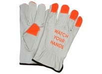 MCR 3215HVIL Economy Grade Cow Grain Driver Hi Vis Orange Fingertips Watch Your Hands logo