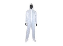 3409/XXL PE Laminate - White Poly/PE/Poly Coverall zipper front w/Elastic Wrist/Ankle & attached Hood/Boot