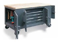 StrongHold 4.8-TC-322-5DB-MT Mobile Maintenance Cart with 3 Locking Compartments 56x32x29 Shelves