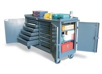 StrongHold 5-TC-3D-242-12/5DB Mult-Use Maintenace Cart with 2 Lockable Compartments 61x24x34 2 Shelves