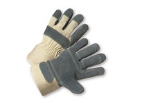 500DP-AA/M Prem Split Cow Double Palm Wing Thumb White Canvas Back Rubber Safety Cuff