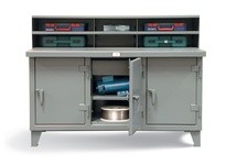 StrongHold 52.10-3MS-303-3DB-D Industrial Workbench with 3 Compartments and Drawers 60x30x34 3 Shelves