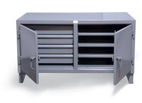 StrongHold 52.4-DS-363-4DB Counter-Height Workbench with Lockable Drawer Storage 60x36x28 3 Shelves