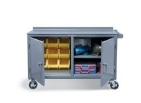 StrongHold 52.7-DS-BBS-301CA Mobile Maintenance Cart with 2 Locking Compartments 60x30x31 1 Shelves