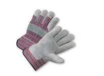 558L Split Cowhide Leather Palm Std Grade Blue/Red Fabric Back Safety Cuff Ladies