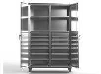 StrongHold 56-DS-244-14DB-SS Stainless Steel Double Shift Cabinet with Drawers 60x24x72 4 Shelves