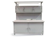 StrongHold 62.6-WB/PB-364 Workbench with Pegboard Lockable Compartments and Light 72x36x34 4 Shelves