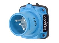 Meltric 63-18143-A155 DSN20 INLET POLY BLUE SIZE 1 TYPE 4X IP 69 3P+G 20 A 600 VAC 60 Hz WITH NO LOCKOUT HOLE