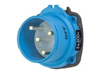 Meltric 63-38143-A155 DSN30 INLET POLY BLUE SIZE 2 TYPE 4X IP 69 3P+G 30 A 600 VAC 60 Hz NO AUX WITH NO LOCKOUT HOLE