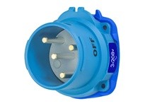 Meltric 63-38163-338 DSN30 INLET POLY BLUE SIZE 2 TYPE 4X IP 69 3P+G 30 A 208 VAC 60 Hz SELF-EJECTING PLUG RELEASE