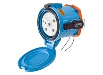 Meltric 63-94076-262-375 DSN150 RECEPTACLE POLY BLUE SIZE 5 TYPE 4X IP 69 2P+N+G 150 A 125/250 VAC 60 Hz +2 AUX MUSHROOM PAWL