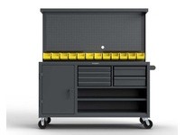 StrongHold 63-WB-303-6DB-12B Mobile Workbench with Pegboard Bins and Dividers 72x30x36 6 Shelves