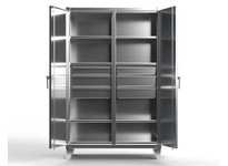 StrongHold 66-DS-246-10DB-SS Stainless Steel Double Shift Cabinet with Drawers 72x24x72 6 Shelves