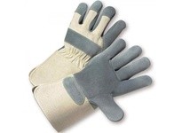 800-AAA/M Premium Split Cowhide Leather Palm White Canvas Back Rubberized Gauntlet Cuff