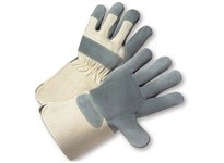 800-AAA/XL Premium Split Cowhide Leather Palm White Canvas Back Rubberized Gauntlet Cuff