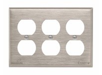 Cooper Eaton 93103-BOX Wallplate 3G Duplex Receptacle Std SS
