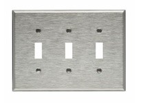 Cooper Eaton 93973-BOX Wallplate 3G Toggle Receptacle Mid SS