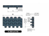 System Plast NGE2121FT-PT-K600 2121 Series Straight-Running Modular Plastic Belt, 6" Width, 0.5" Pitch, 0.34" Belt Thickness, NG