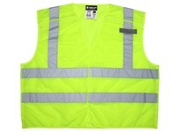 MCR CL2ML2X4 Class 2 Tear-Away Poly Mesh Two 2 Silver Horizontal Stripes Fluor Lime