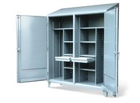 StrongHold DS-15317 Double Shift Cabinet with Hooks and Pegboard Doors 72x24x72 8 Shelves