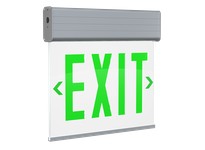 RAB EXITEDGE-1G EDGE-LIT EXIT SIGN 1-FACE GREEN LETTERS CLEAR PANEL ALUMINUM