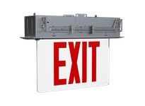 RAB EXITEDGE-RE-1NY RECESSED EDGE-LIT EXIT SIGN 1-FACE NO ARROWS RED LETTERS CLEAR PANEL NEW YORK ALUMINUM