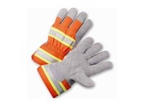 HVO500/M Split Cowhide Leather Palm Hi-Vis Orange Fabric Back & Safety Cuff | Durable Work Gloves