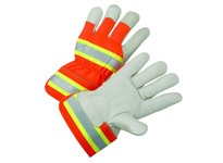 HVO5000/XXL Cowhide Leather Palm Hi-Vis Orange Fabric Back & Safety Cuff | Durable Work Gloves