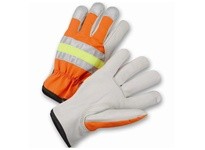 HVO990K/M Cowhide Leather Palm Drivers w/ Hi-Vis Orange Fabric Back Ketstone Thumb