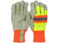 HVY1555/M Pigskin Leather Palm HV Yellow Nylon Back 3M Thinsulate Lining Org Knit Wrist