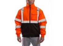 Tingley J26119-XL BOMBER II Hi-Vis Class 3 Jacket Waterproof Zipper Fly Front Hood - Fluorescent Orange-Red and Black Size XL