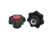 KIPP K0154.2106 STAR GRIP SIMILAR TO DIN6336 D=M10 D1=50 H=32 FORM:K THERMOPLASTIC BLACK COMP:STAINLESS STEEL CAP:RED