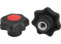 KIPP K0154.2A57 STAR GRIP SIMILAR TO DIN6336 D=1/2-13 D1=63 H=40 FORM:K THERMOPLASTIC BLACK COMP:STAINLESS STEEL CAP:YELLOW