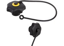 KIPP K0154.6A35 STAR GRIP SIMILAR TO DIN6336 W. SAFETY CABLE D=5/16-18 D1=40 H=25 FORM:KS THERMOPLASTIC BLACK COMP:STAINLESS