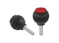 KIPP K0253.2A37X40 SPHERICAL KNOB SIZE:2 D1=32 D=5/16-18X40 THERMOPLASTIC BLACK RAL7021 COMP:STEEL CAP:YELLOW RAL1021