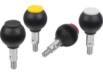 KIPP K0254.2082 SPHERICAL KNOB REVOLVING SIZE:2 D1=32 D=M08X12 THERMOPLASTIC BLACK RAL7021 COMP:STEEL CAP:GREEN RAL6032
