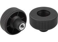 KIPP K0260.1208 KNURLED KNOB SIZE:2 D1=50 D=M08 FORM:D THERMOPLASTIC BLACK RAL7021 COMP:STEEL WITHOUT CAP