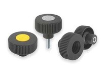 KIPP K0260.21A2 KNURLED KNOB SIZE:1 D1=40 D=1/4-20 FORM:K THERMOPLASTIC BLACK RAL7021 COMP:STEEL CAP:BLACK RAL7021