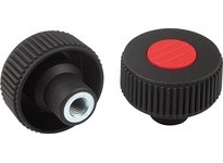 KIPP K0260.23127 KNURLED KNOB SIZE:3 D1=63 D=M12 FORM:K THERMOPLASTIC BLACK RAL7021 COMP:STEEL CAP:YELLOW RAL1021