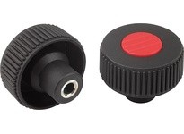 KIPP K0260.42082 KNURLED KNOB SIZE:2 D1=50D=8 FORM:H THERMOPLASTIC BLACK RAL7021 COMP:STEEL CAP:GREEN RAL6032