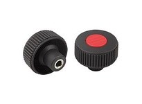 KIPP K0260.43CO6 KNURLED KNOB SIZE:3 D1=63D=0375 FORM:H THERMOPLASTIC BLACK RAL7021 COMP:STEEL CAP:RED RAL3020