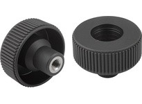 KIPP K0261.13A4 KNURLED KNOB SIZE:3 D1=63 D=3/8-16 FORM:D THERMOPLASTIC BLACK RAL7021 COMP:STAINLESS STEEL WITHOUT CAP
