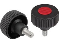 KIPP K0261.52A36X20 KNURLED KNOB SIZE:2 D1=50 D=5/16-18X20 FORM:L THERMOPLASTIC BLACK RAL7021 COMP:STAINLESS STEEL