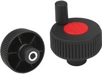 KIPP K0262.2308 KNURLED KNOB WITH HANDLE SIZE:3 D1=63 FORM:H THERMOPLASTIC BLACK RAL7021 COMP:STEEL CAP:BLACK RAL7021 D=8H8