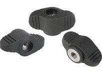 KIPP K0658.10A2 WING GRIP MINIWING 1/4-20 FORM:D TAPPED THROUGH THREAD A=28 H=143 THERMOPLASTIC BLACK RAL7021 COMP:STEEL