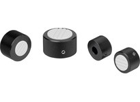 KIPP K1099.34105 KNURLED KNOB CLAMPING WITH GRUB SCREW D1=34 H=21 ALUMINUM BLACK ANODIZED COMP:THERMOPLASTIC COMP:GRAY RAL7035