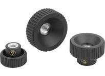KIPP K1472.11200524 KNURLED NUT ANTISTATIC D=M05 D1=20 H=15 THERMOPLASTIC BLACK RAL9011 COMP:FREE-CUTTING STEEL TRIVALENT BLUE