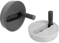 KIPP K1522.100102036 HANDWHEEL KEYWAY+CROSS BORE D1=100 D2=10 ALUMINUM SILVER POWDER-COATED COMP:THERMOPLASTIC FOLD-AWAY CYLINDE